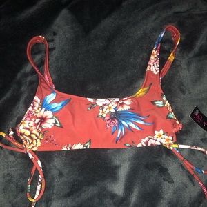 Dark orange floral bathing suit top